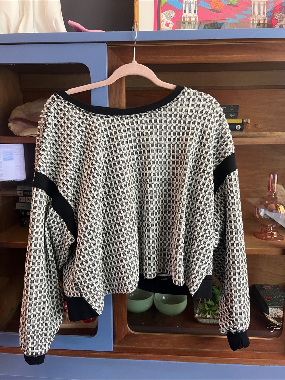 FP Movement by Free People Black and Cream Geometric Knit Crew Sweater